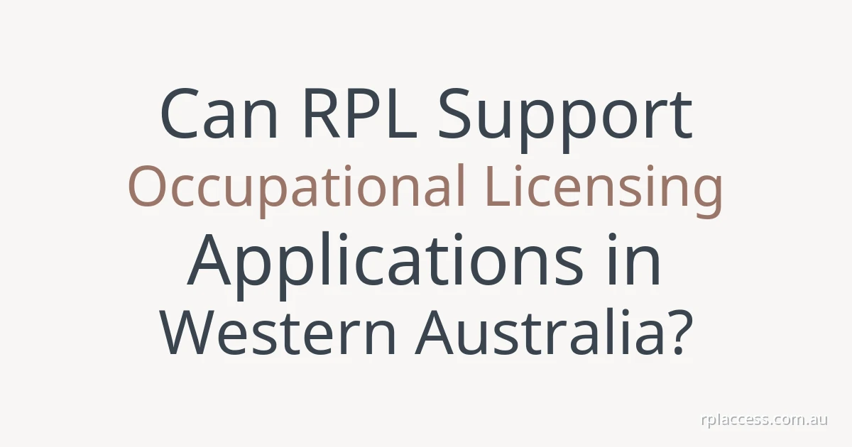 Pale sage title graphic about RPL and WA occupational licensing, with rplaccess.com.au in white at bottom right.