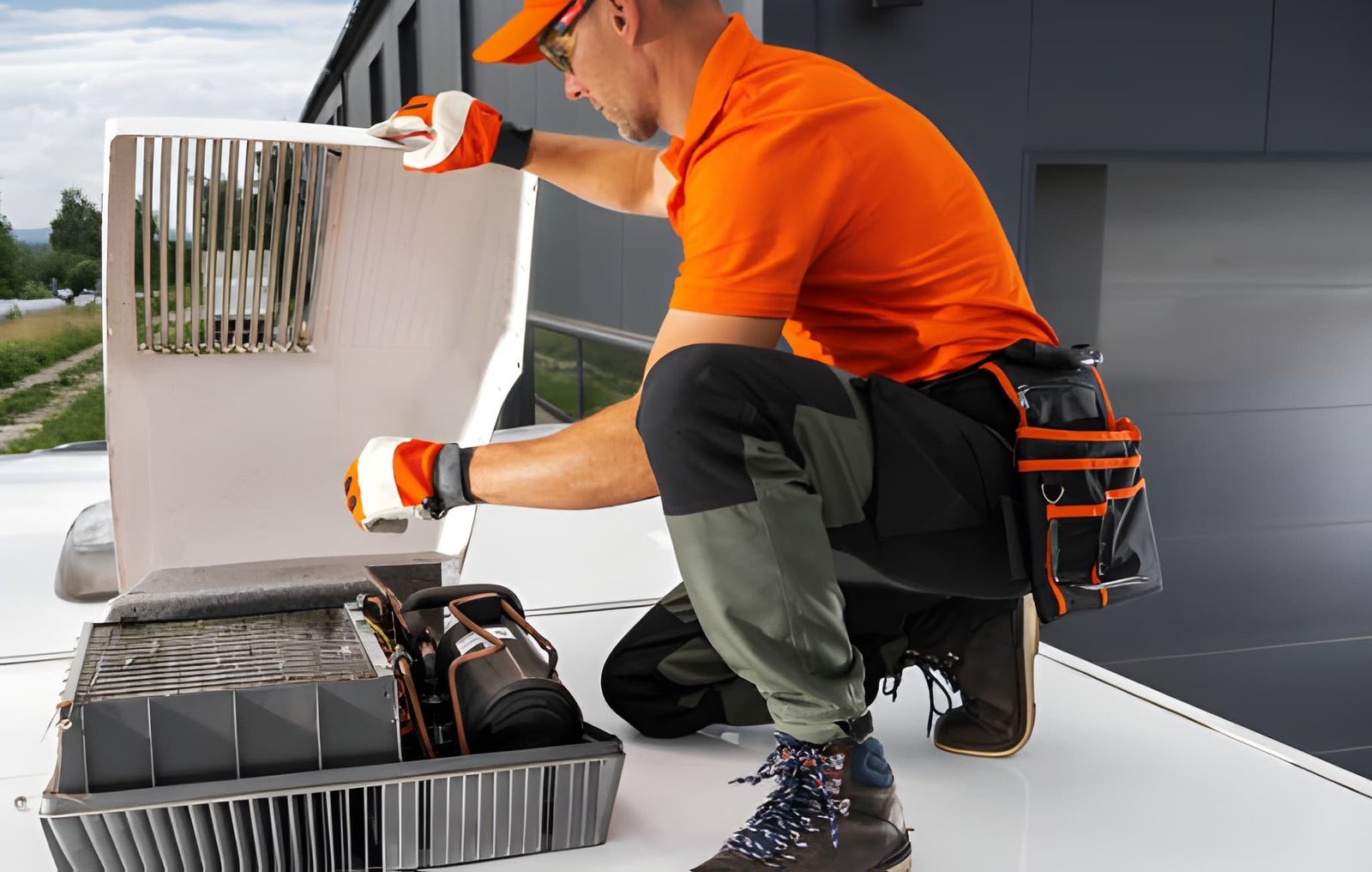 Air conditioning and refrigeration technician servicing HVAC unit for RPL pathway